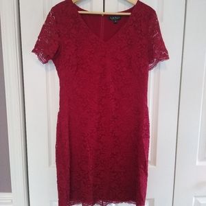 Lauren Ralph Lauren Red Lace Cocktail Dress